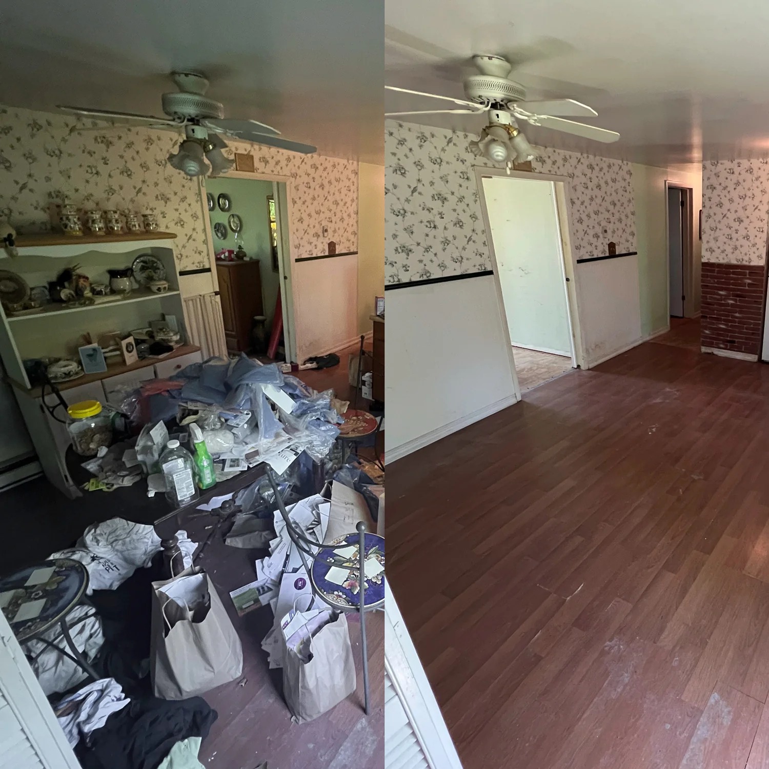 Before and after photos of a full service cleanout in Pinellas County